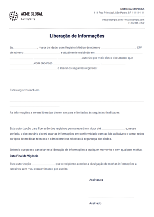 Modelo para Liberação de Informações - Modelos para PDFs