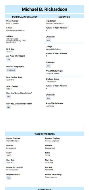 Modern Employment Application Template - PDF Templates