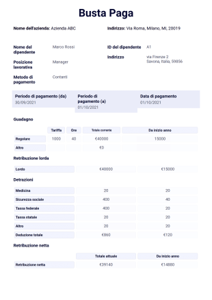 Modello di Busta Paga - Modelli di PDF