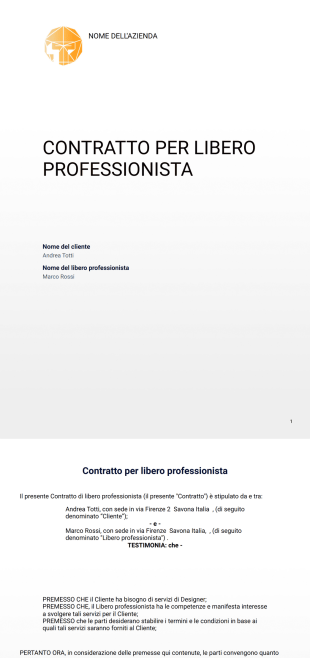 Modulo contratto per libero professionista Template PDF