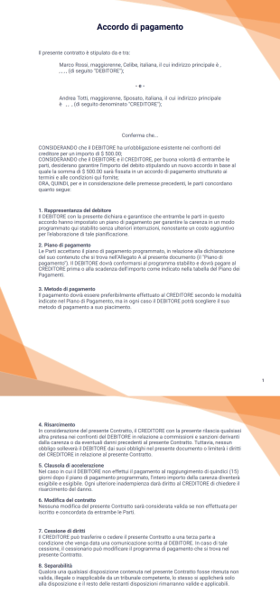 Modulo di accordo di pagamento - PDF Templates