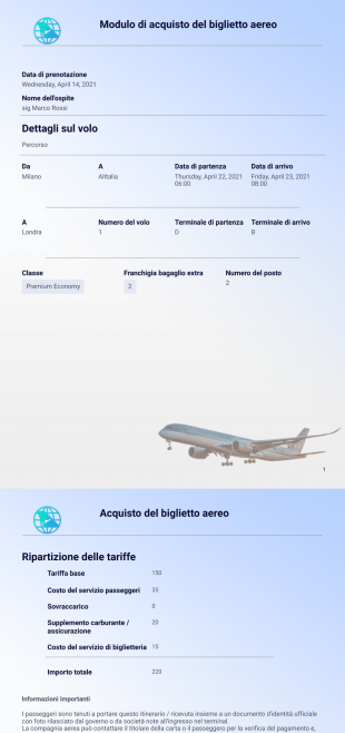 Modulo di acquisto del biglietto aereo - PDF Templates