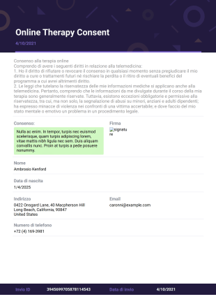 Modulo di Consenso alla terapia online Template PDF