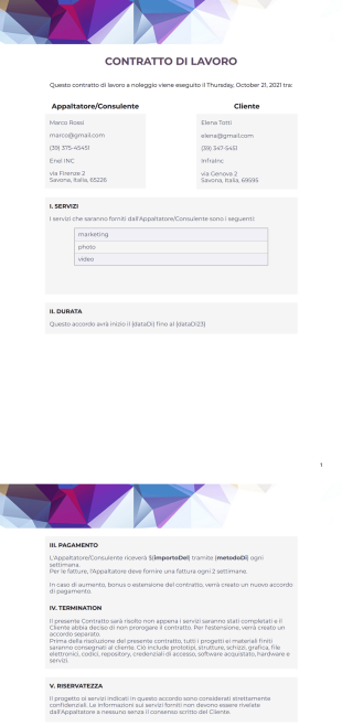 Modulo di contratto di lavoro - PDF Templates