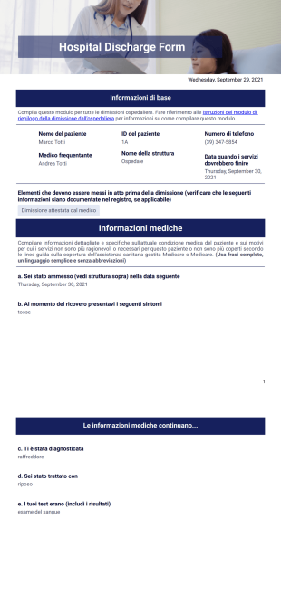 Modulo di dimissione ospedaliera - PDF Templates