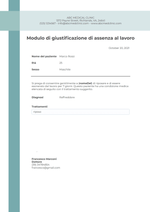 Modulo di giustificazione di assenza al lavoro Template PDF