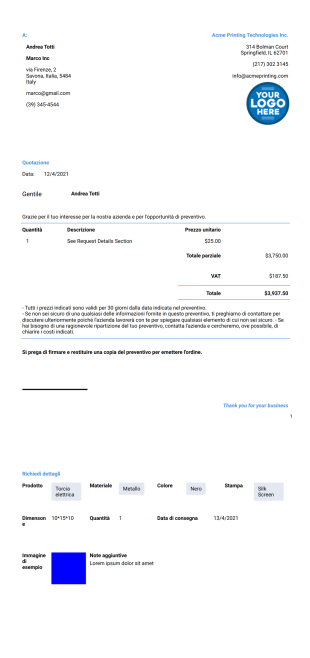 Modulo di preventivo per stampa - PDF Templates