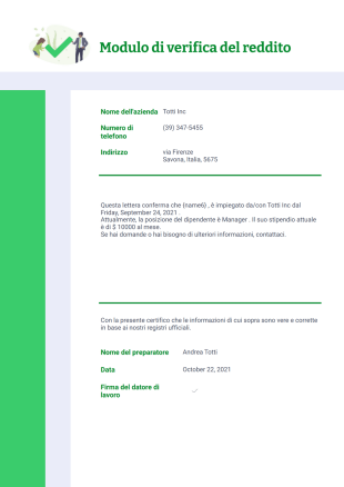 Modulo di verifica del reddito Template PDF