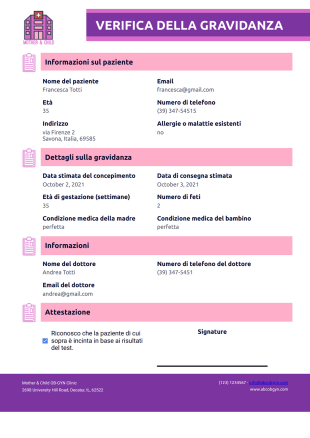 Modulo di verifica della gravidanza - PDF Templates