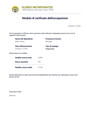 Modulo di Verifica delloccupazione - PDF Templates