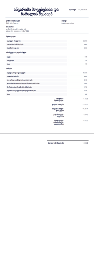 მოგებებისა და ზარალის ანგარიშის შაბლ - PDF Templates