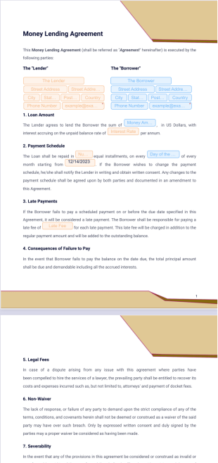 Money Lending Agreement PDF Template