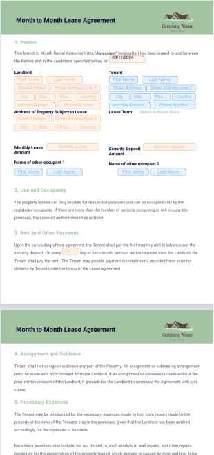 Month to Month Rental Agreement Template - PDF Templates