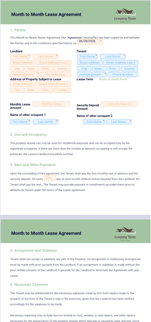 Month to Month Rental Agreement Template - Sign Templates