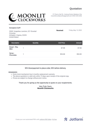Moonlit Quotation PDF Template