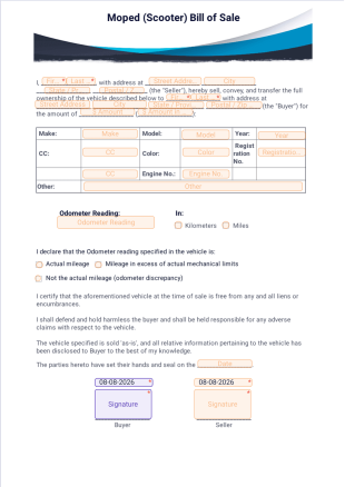 Moped (Scooter) Bill of Sale PDF Template