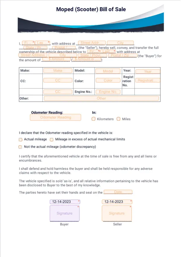Moped (Scooter) Bill of Sale