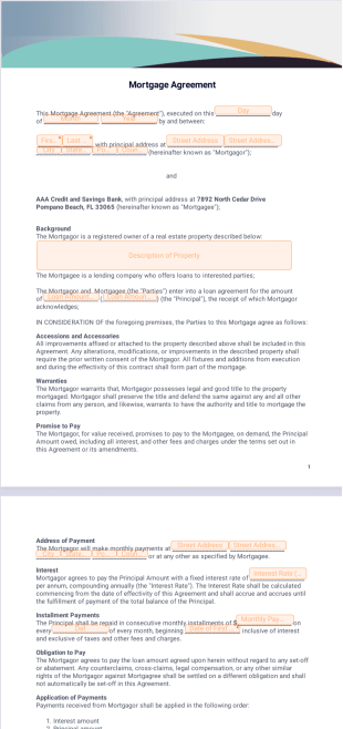 Mortgage Agreement PDF Template