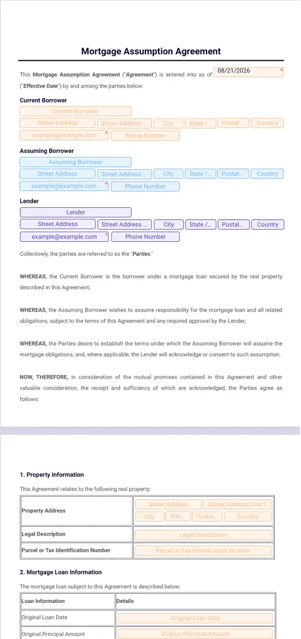 Mortgage Assumption Agreement Template