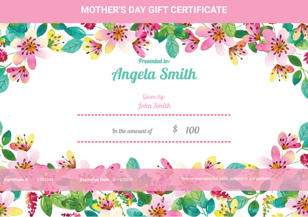 Mother's Day Gift Certificate Template - PDF Templates | Jotform