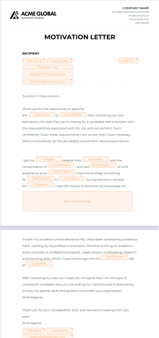 Motivation Letter PDF Template