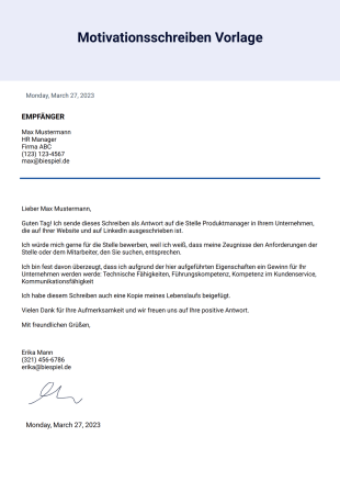 Motivationsschreiben Vorlage - PDF Templates