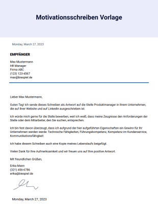 Motivationsschreiben Vorlage - PDF-Vorlagen