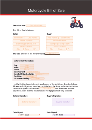 Motorcycle Bill of Sale PDF Template