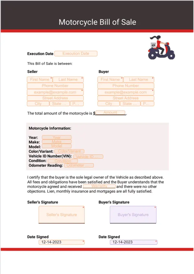 Motorcycle Bill of Sale