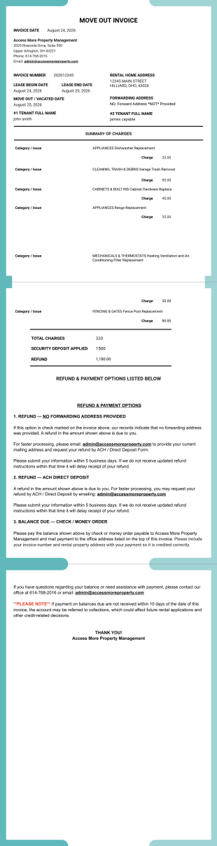 Move Out Invoice PDF Template