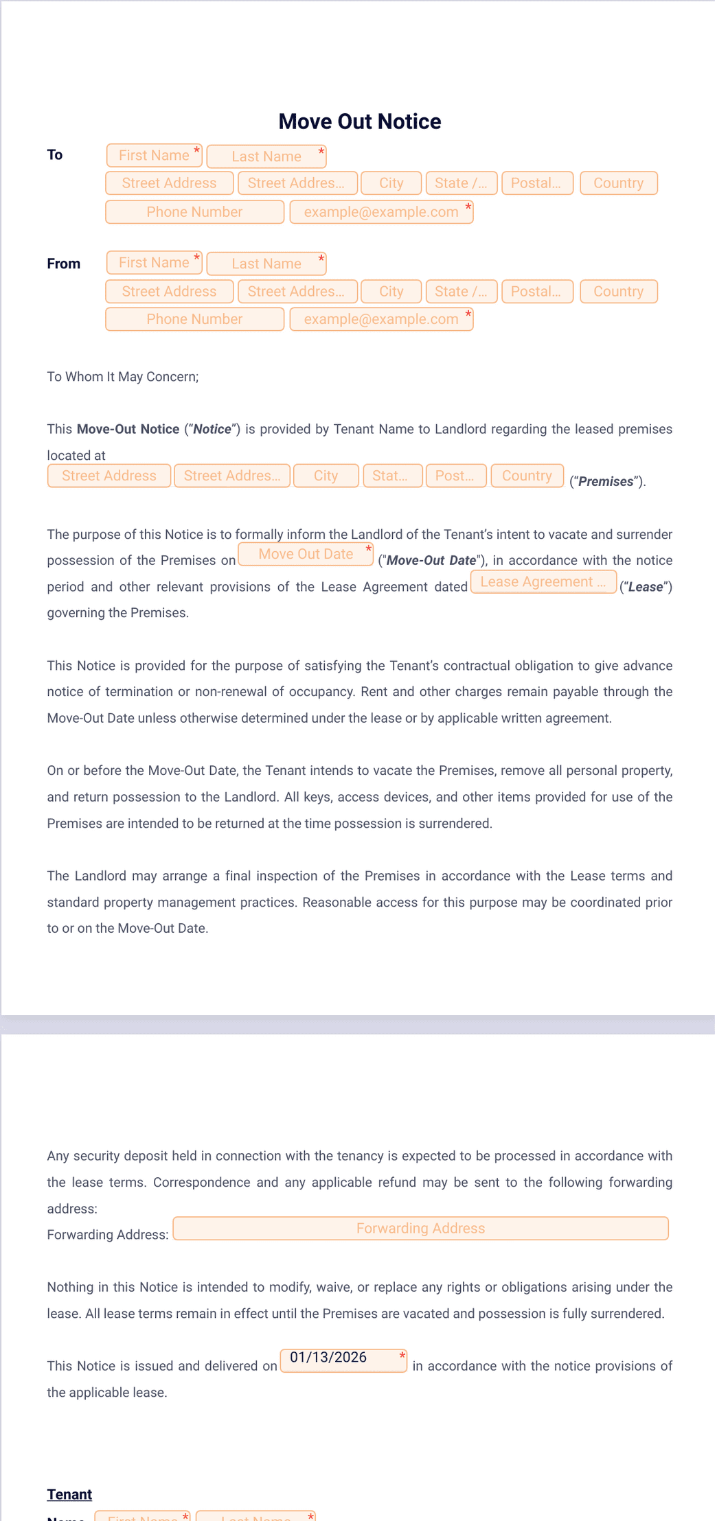 Move Out Notice Template - PDF Templates | Jotform