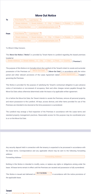 Move Out Notice Template - PDF Templates