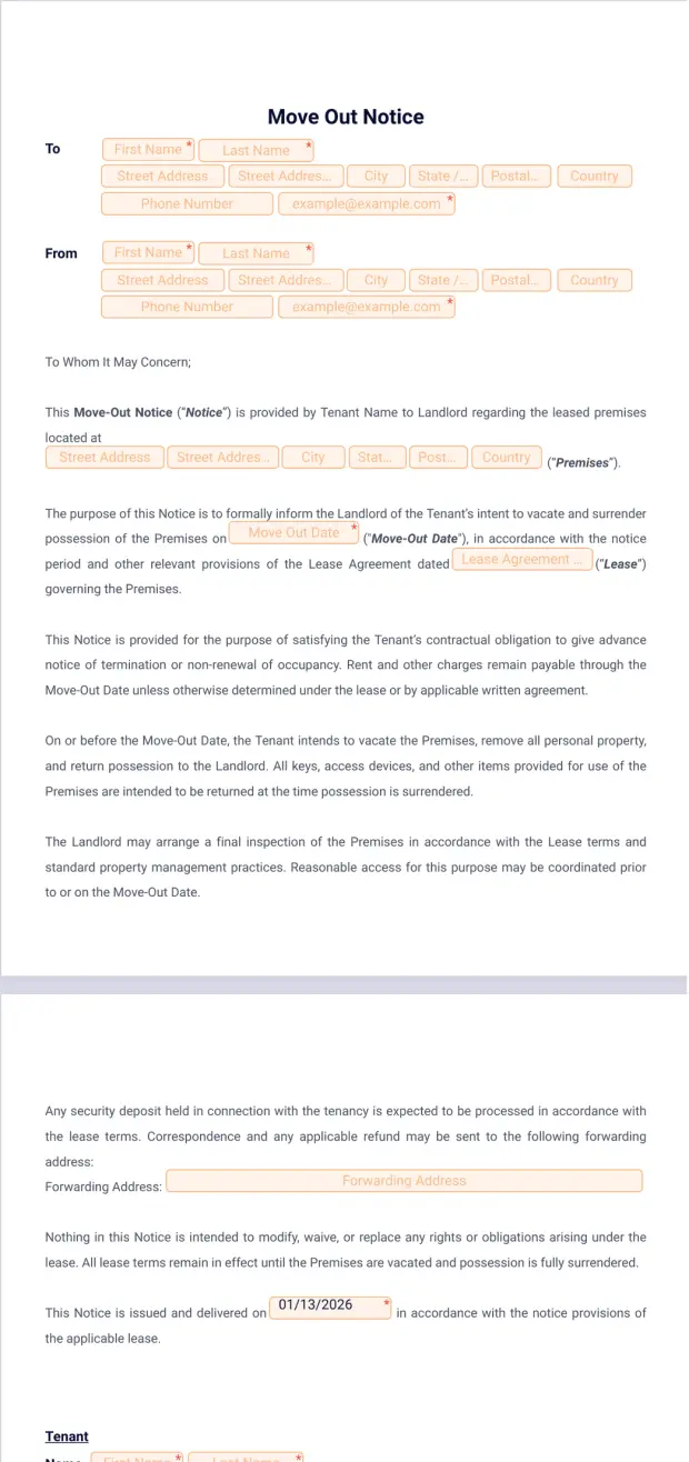 Move Out Notice Template