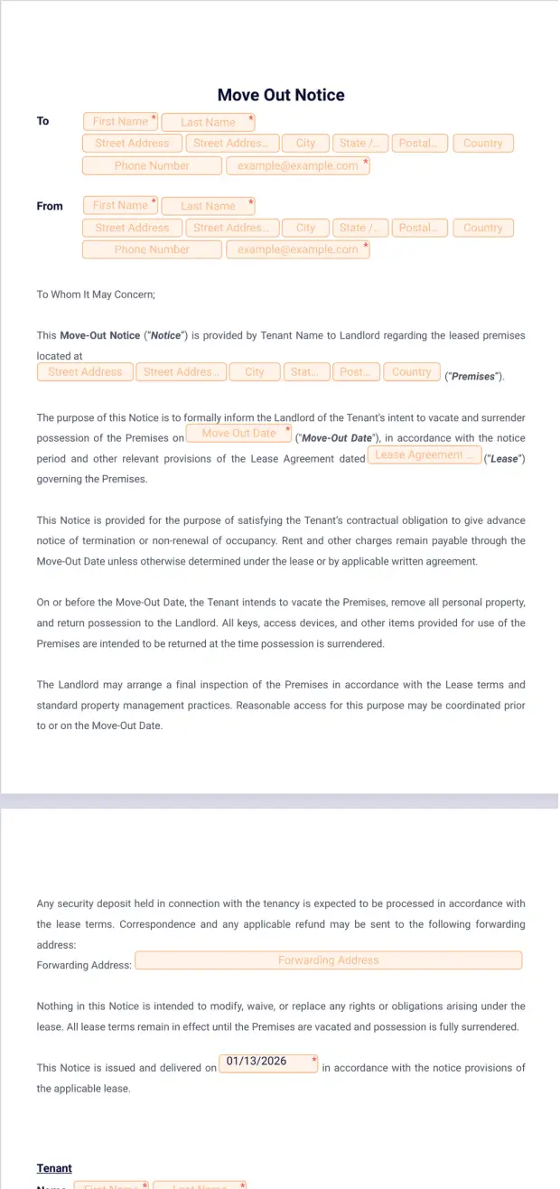 Move Out Notice Template PDF Templates Jotform
