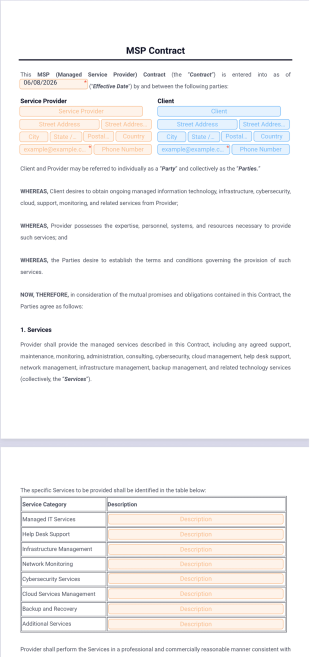MSP Contract Template - PDF Templates