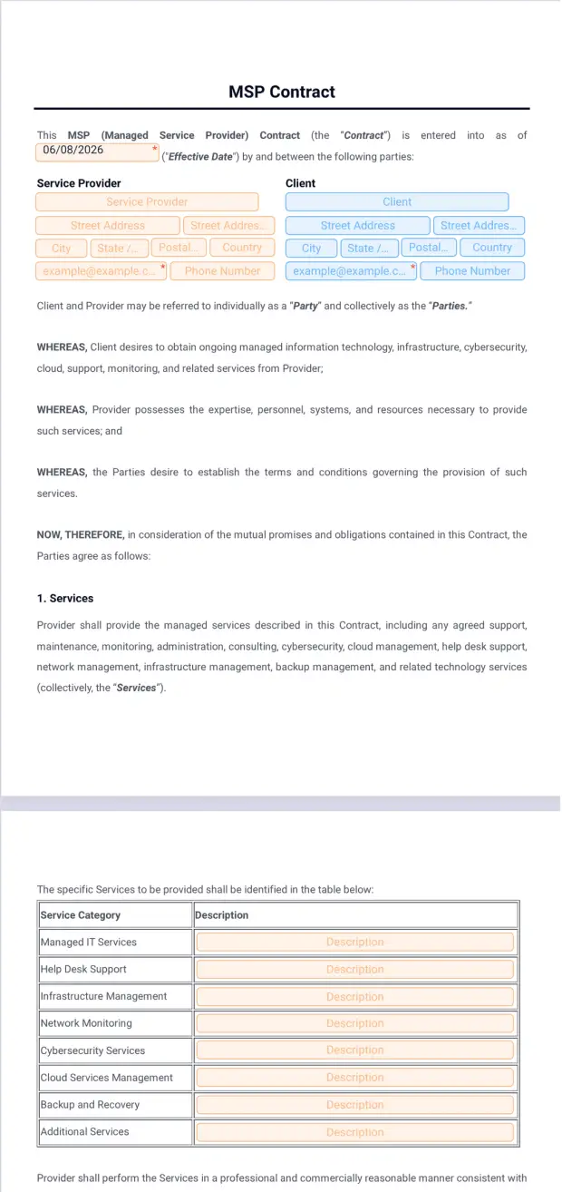MSP Contract Template
