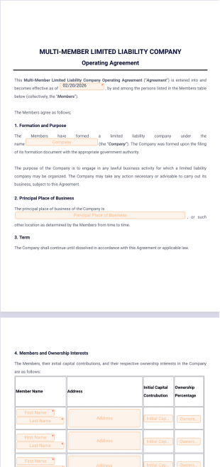 Multi Member LLC Operating Agreement Template - PDF Templates