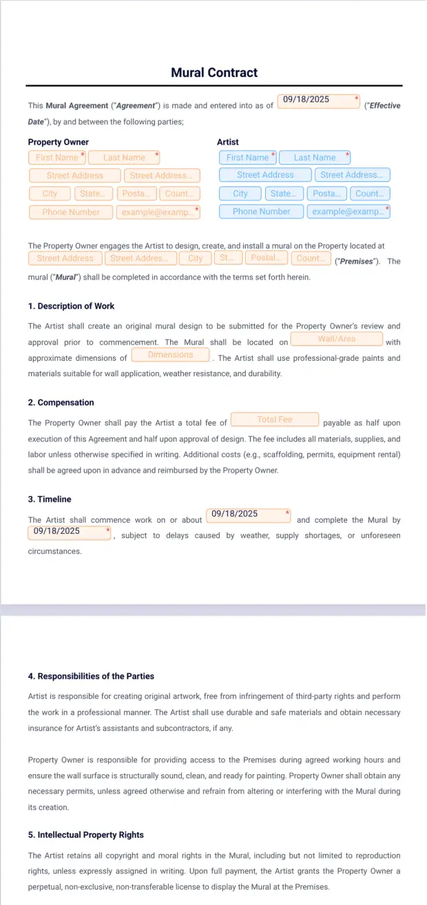 Mural Contract Template PDF Templates Jotform