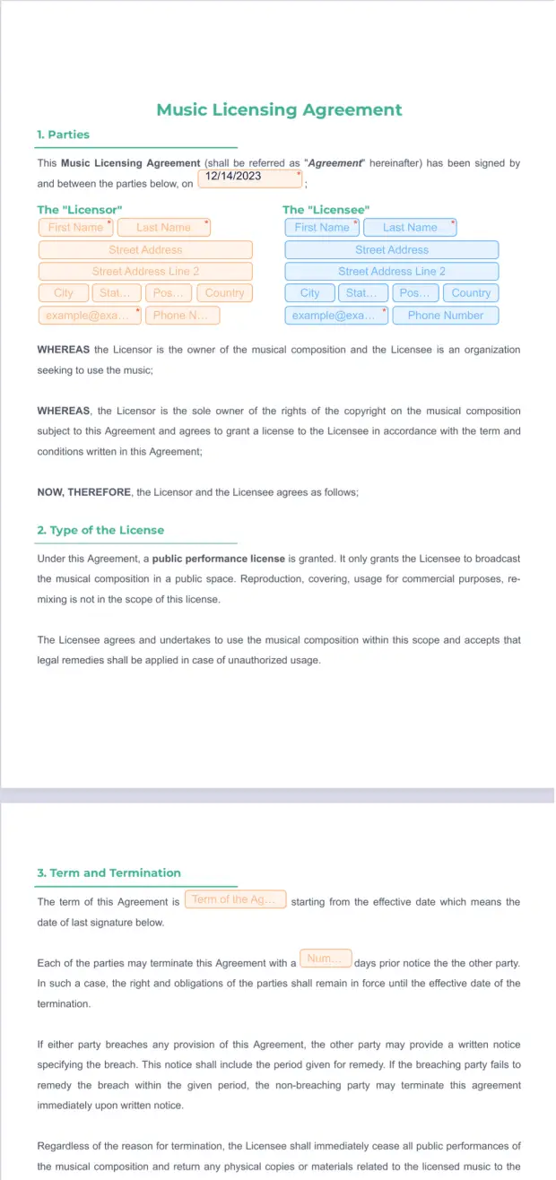 Music Licensing Agreement PDF Template Jotform