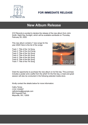 Music Press Release Template - PDF Templates