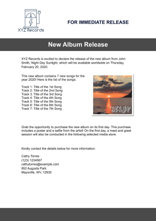 Music Press Release Template - PDF Templates