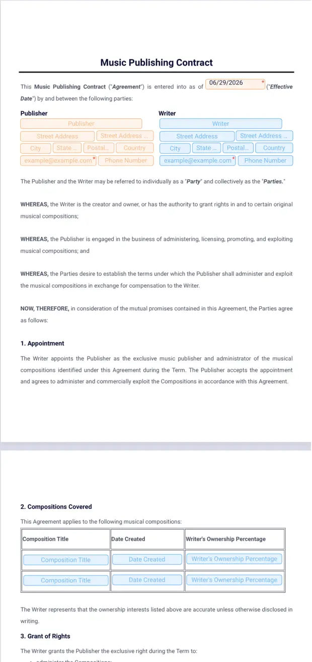 Music Publishing Contract Template