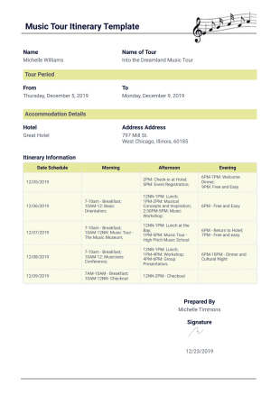 Music Tour Itinerary Template - PDF Templates