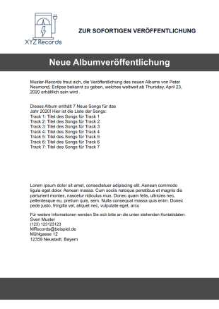 Musik Pressemitteilung Vorlage - PDF-Vorlagen