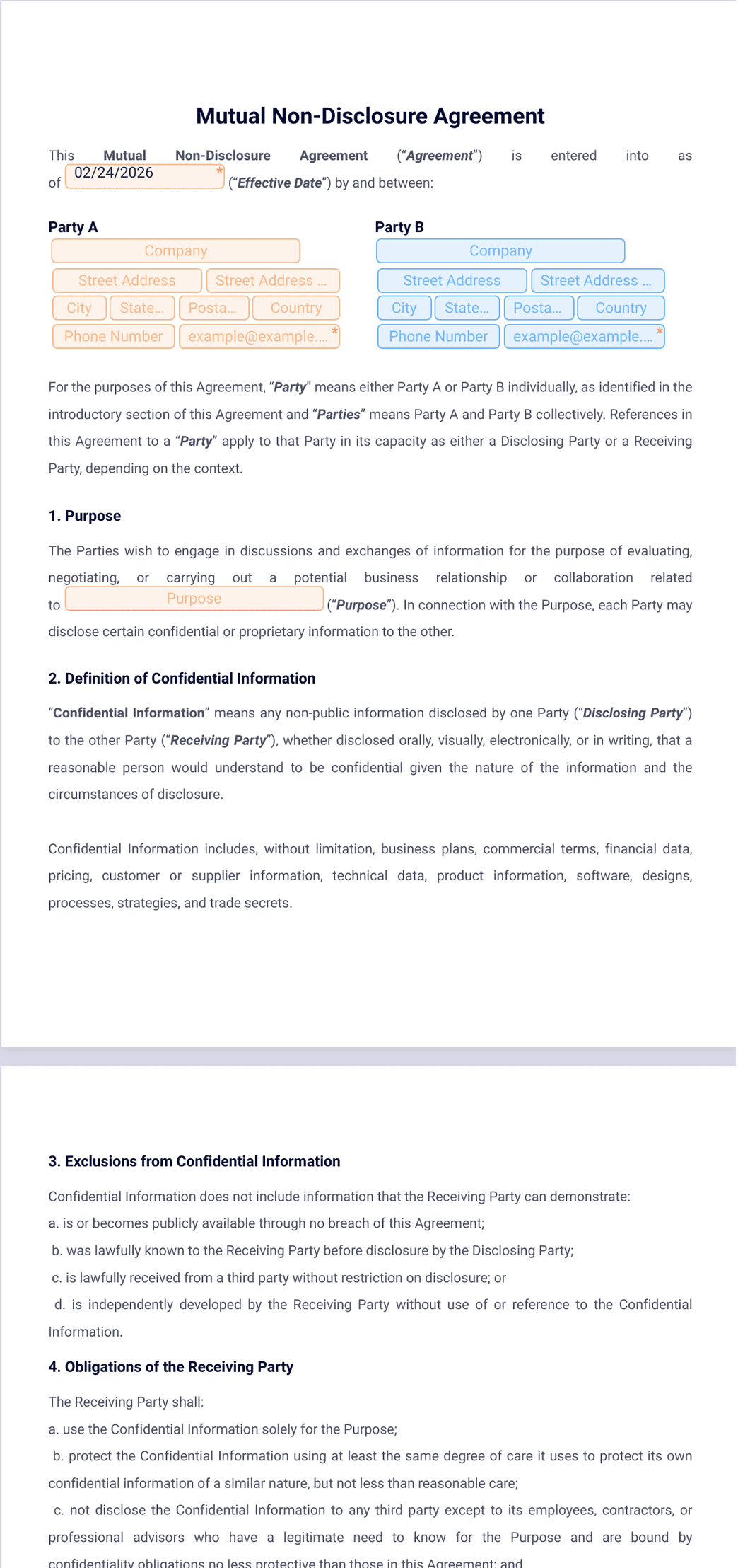 Mutual Non Disclosure Agreement Template PDF Templates Jotform