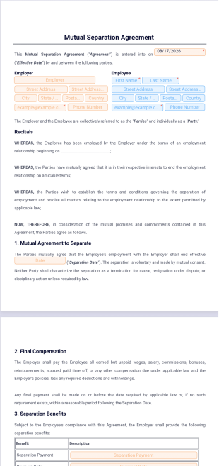 Mutual Separation Agreement Template - PDF Templates