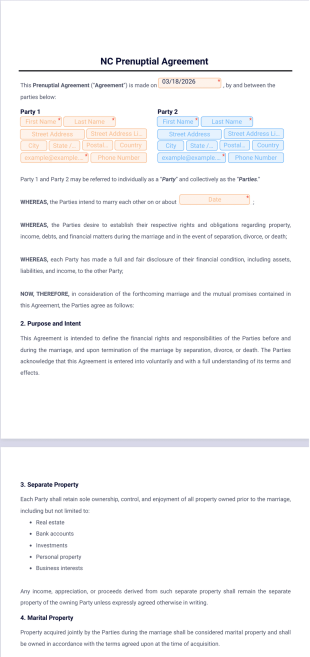NC Prenuptial Agreement Template - PDF Templates