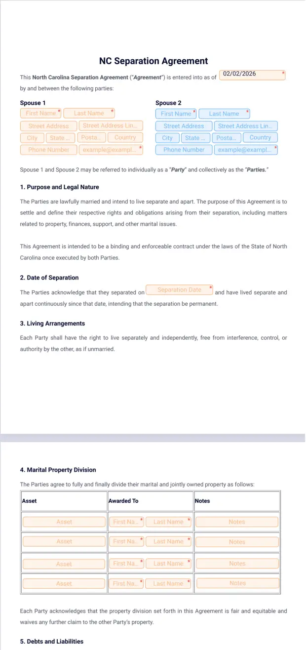 NC Separation Agreement Template PDF Templates Jotform