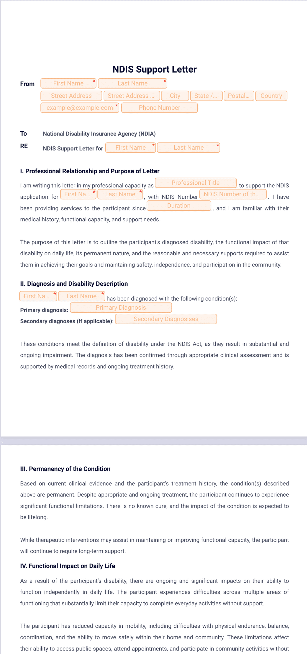 Nd Snap Letter Example NDIS Support Letter Template - PDF Templates | Jotform