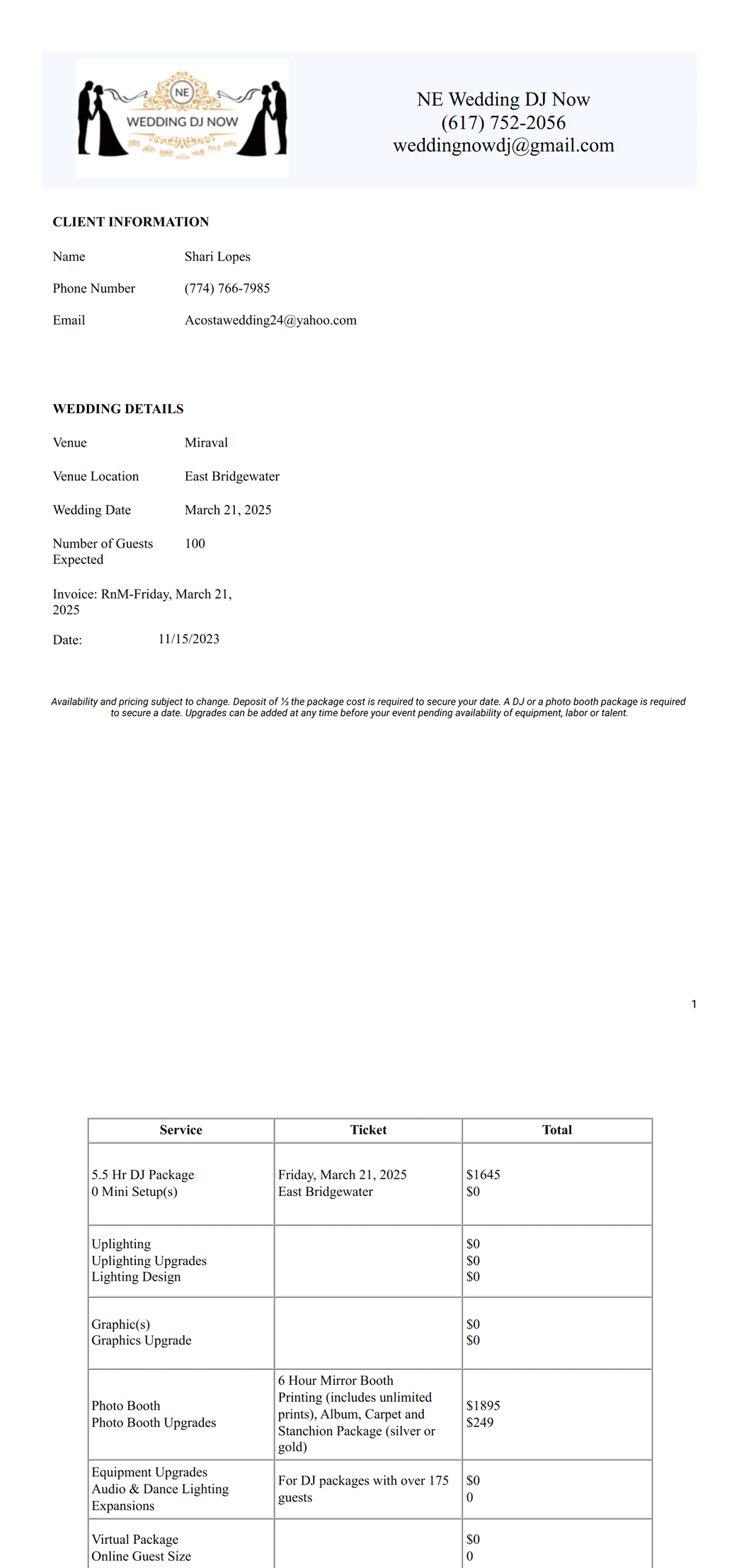 NE Wedding DJ Now Quote PDF Template | Jotform